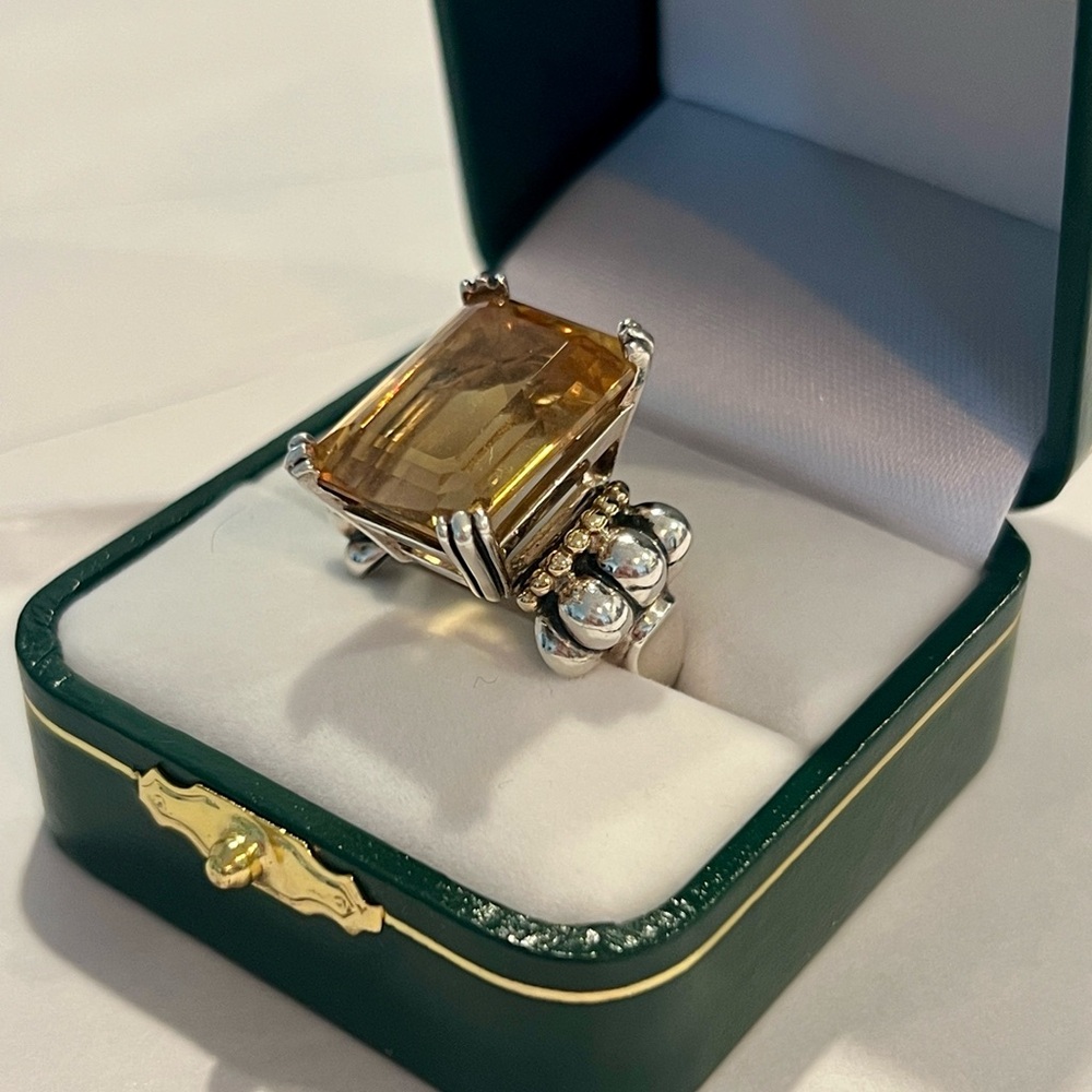 Lagos Silver and Gold Ring with Citrine Stone - Picture 1 of 6